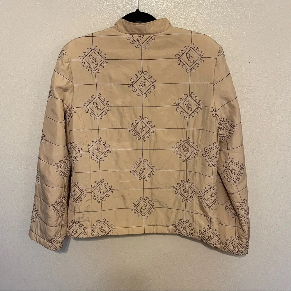 Vintage Christina Hope Silk Quilted Jacket Embroidered Detail Size Medium Button